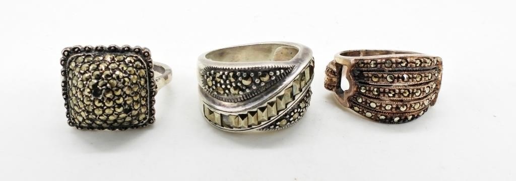 3 STERLING MARCASITE RINGS