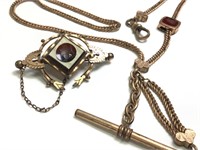 Antique Intaglio Pin & Watch Chatelaine Chain