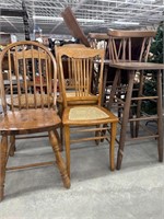 Vintage cane bottom chairs, chair and 2 bar