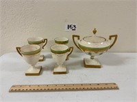Belleck Covered Bowl & 4 Cups