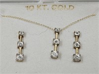 10 Kt. Gold Necklace Earrings W/Diamonds