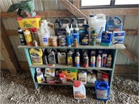 Shelf & Contents Including Garden Items, Oil, Etc.