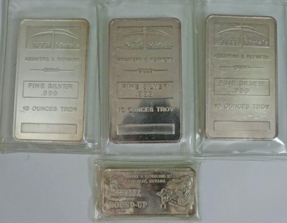 (3) NTR METALS 10ozt. .999 SILVER BARS