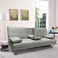 Gray  2-Seater Full Sleeper Convertible  Sofa Bed