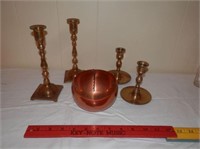 5 Items- pro of brass candlesticks