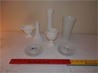 Group of 7-white glass items