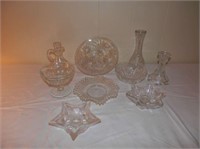 Asst. clear glass items-candleholders-vinegar