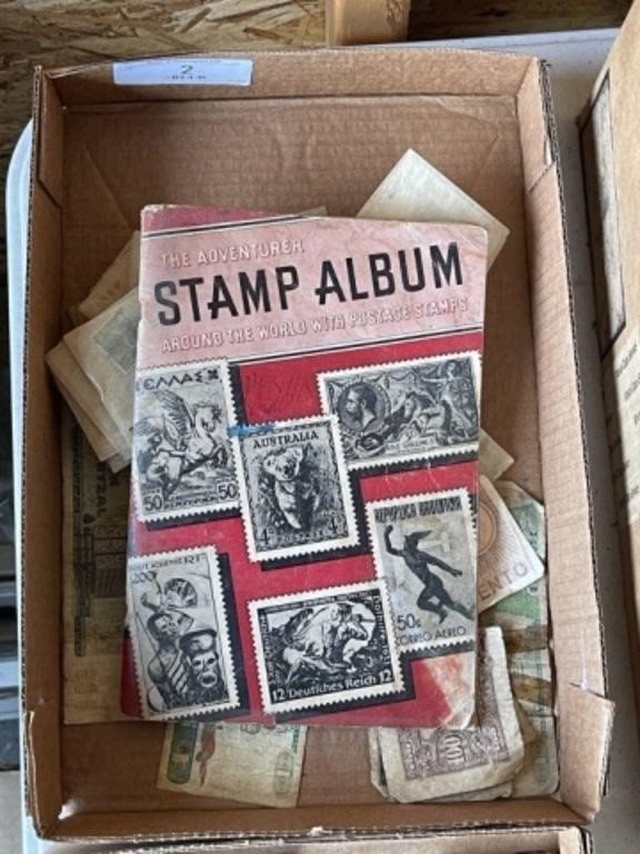 Flat of Stamps and Foreign Currency.