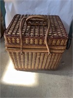 Picnic basket with dishes 
12.25”x 10.5”x 12.25”