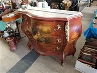 FRENCH HAND PAINTED BOMBAY DRESSER W/ GOLD METAL