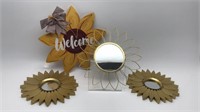 Sunflower Welcome Sign, 3 Mirrors & Flower Decor