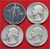 (3) Washington (1) Standing Liberty Silver Quarter
