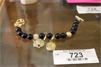 Black & Gold Bead Charm Bracelet