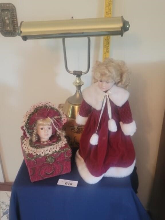 Piano lamp, decorative box, porcelain doll, doll