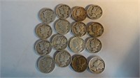 16  Mercury Dimes 4-1940 & 12-1942