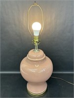 Ceramic Pink Lamp with Gold Accents-No Lamp Shade