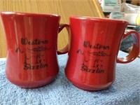 Vintage Western Sizzlin Plastic Coffee Mugs