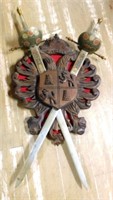 Crossed Swords in Oak Oak Coat of Arms Plaque.