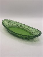 Vintage Green Cut Glass  Relish Dish.  Excellent