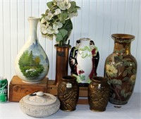 Asian Lot - Vases & Bowl - Hand Painted Art Piece