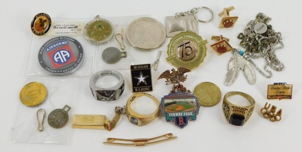 Estate Jewelry Lot: Rings, Medallions, Necklaces,