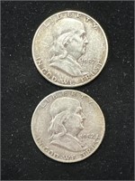 Silver 1952,1952-D Franklin Half Dollars