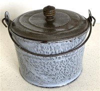 Small Gray Graniteware Berry Bucket with Lid
