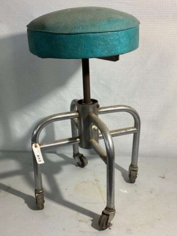 Vintage Chrome Base Stool, turquoise