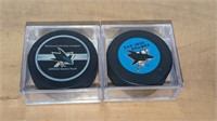 2 San Jose Sharks Official NHL Hockey Pucks in