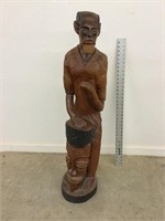 Hand Carved Wood Tribal Man Playing Bongo Statue