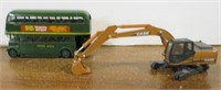 Case Backhoe & Double Decker Bus Die Cast Vehicles