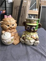2 COOKIE JARS--BEAR CHIEF, CAT