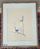 1982 Martin Thompson Watercolor & Pen Framed Art