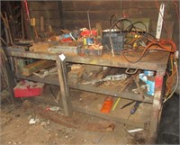 8' L x 4' W Steel bench and contents including