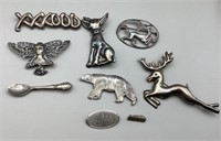 Collection of 9 Vintage Sterling Silver Pins