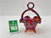 FENTON Red Carnival Art Glass Basket with T