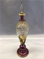 VINTAGE STAINED GLASSS DECANTER 9" TALL