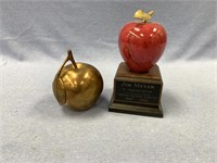 Lot of 2:  brass apple and an enameled bronze appl