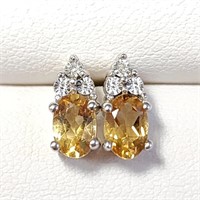 Silver Citrine And Diamond Earrings