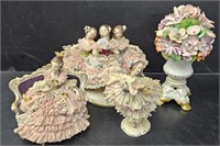 Dresden Lace Style Figures & Capo di Monte as is