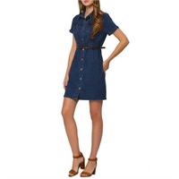 M  Sz M Allegra K Women's Denim Shirt Dress Collar