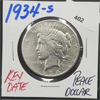 Key Date 1934-S 90% Silver Peace $1 Dollar