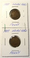 (2) Indian Head Cents 1888, 1889