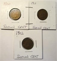 (3) Indian Head Cents 1900, 1901, 1902