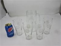 Pichet et 4 verres en vitre, Coca-Cola