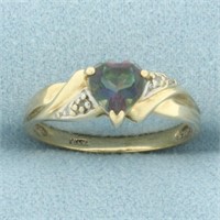 Heart Mystic Topaz and Diamond Ring in 10k Yellow