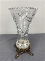Vintage Cut-Crystal Vase & Brass Stand