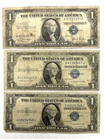 (3) Series 1935 D Silver Certificate Dollar Bills