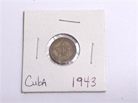 1943 Republica De Cuba Un Centavos Coin In Holder