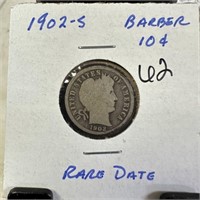 1902-S BARBER SILVER DIME RARE DATE